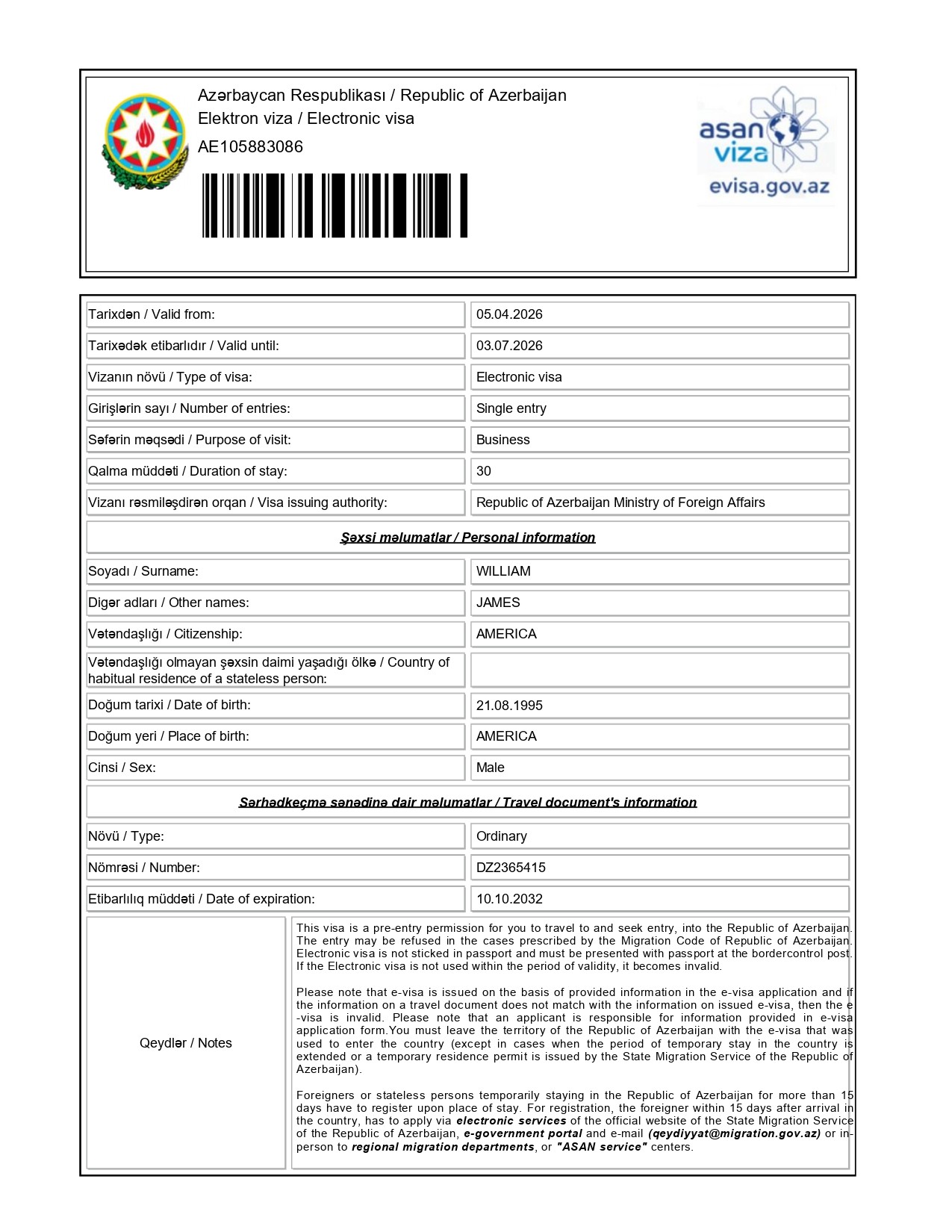 Campione E-visto Affari