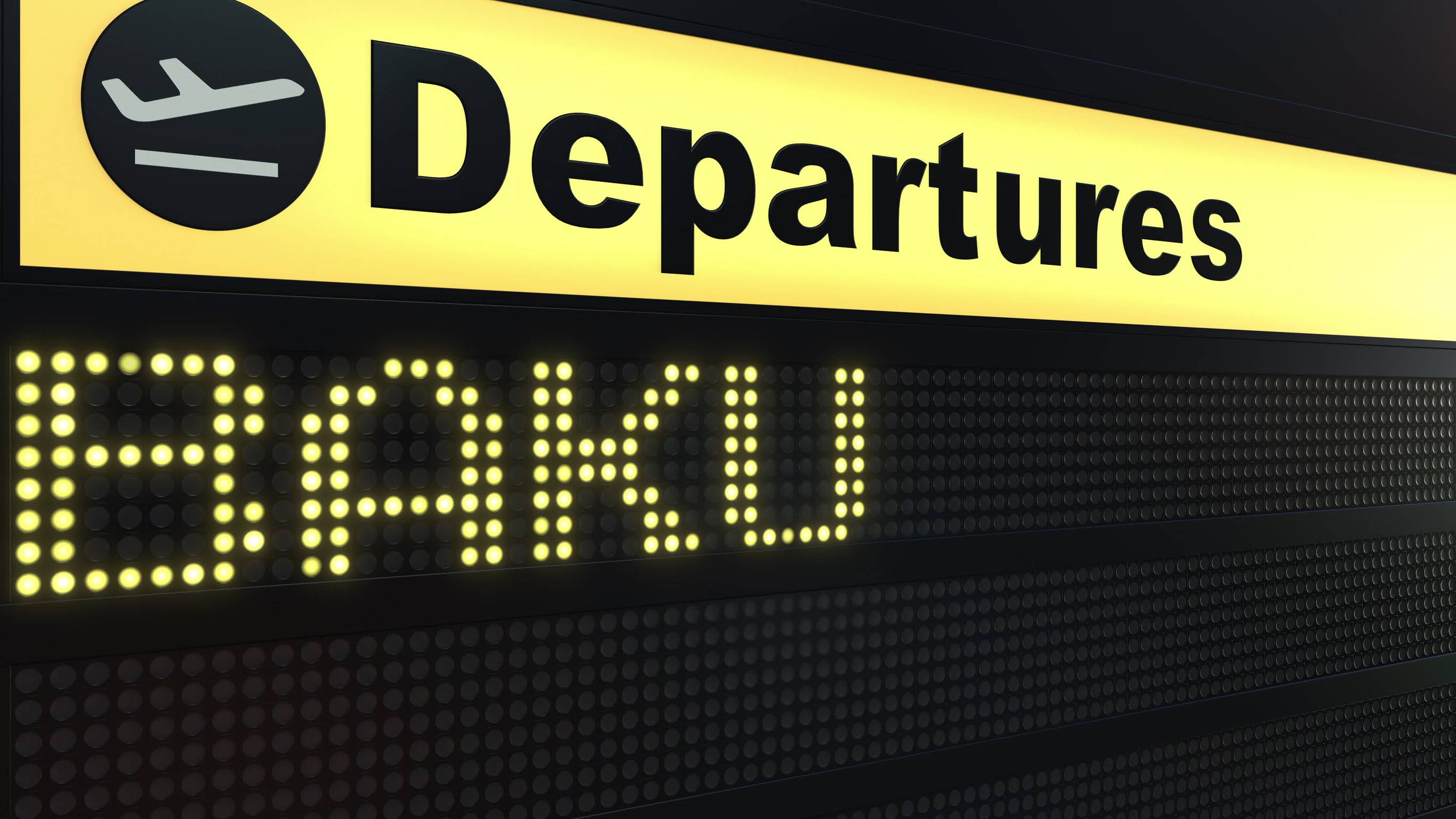 バクー行きのフライトが国際空港の出発案内板に掲載され、アゼルバイジャンへの旅行の概念図